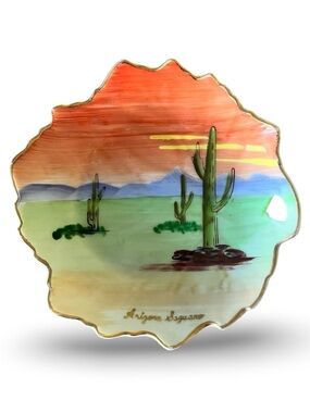 Norcrest Hand-Painted Ceramic Mid-Century Arizona Saguaro Souvenir Plate